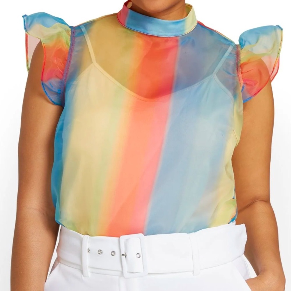Striped Organza Flutter Sleeve Top
